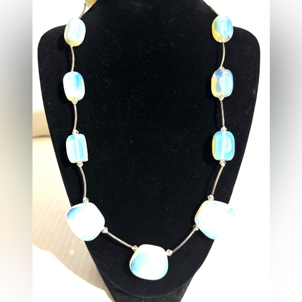 Opalescent Light moonstone Glass Bead Necklace for Women